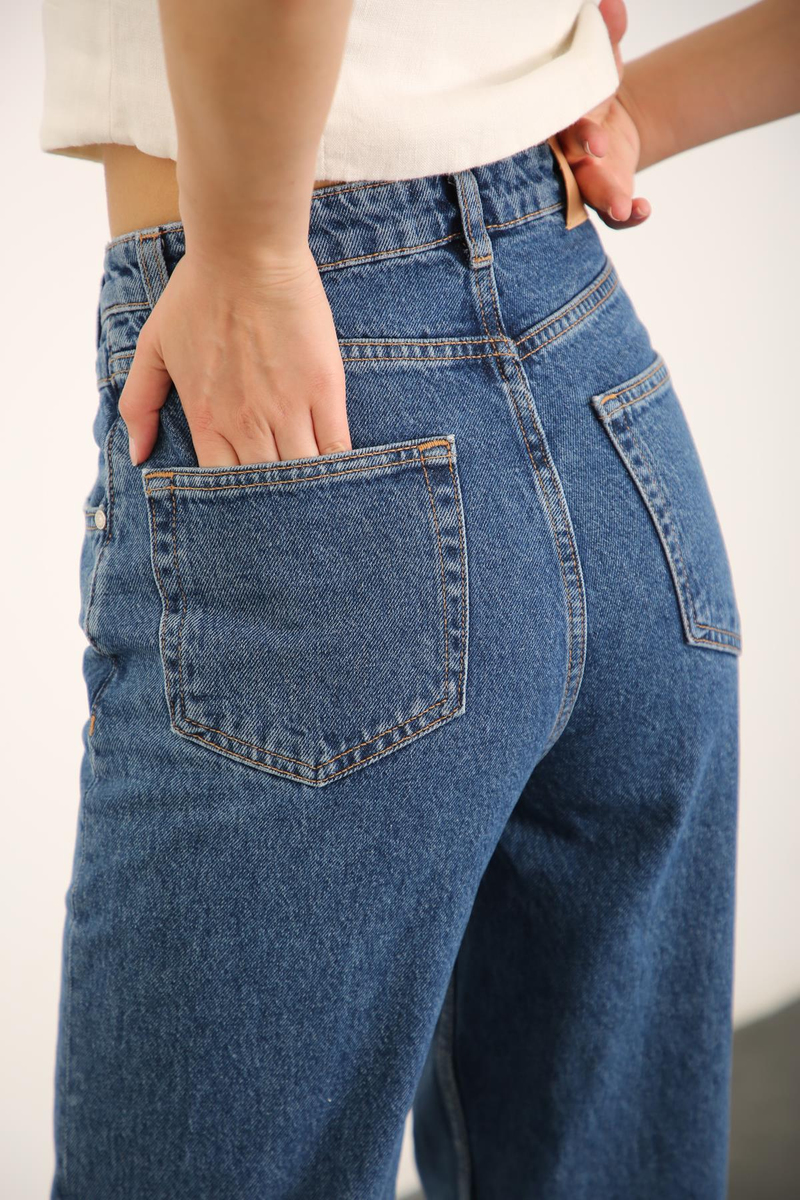Lacivert Yüksek Bel Wide Leg Jean 