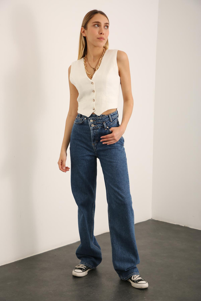 Lacivert Yüksek Bel Wide Leg Jean 