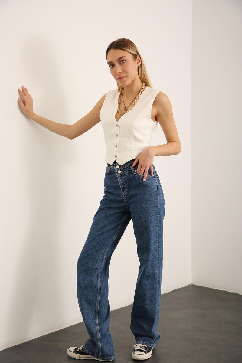 Lacivert Yüksek Bel Wide Leg Jean 