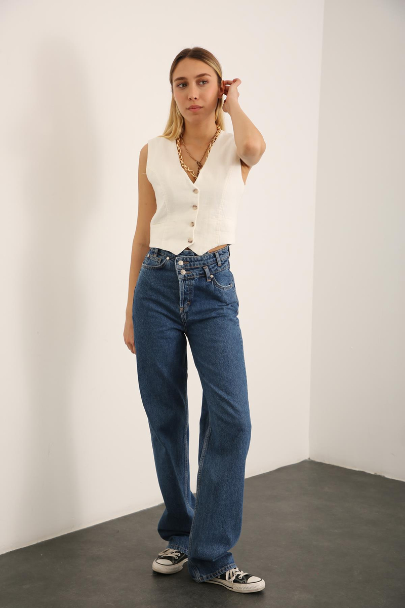 Lacivert Yüksek Bel Wide Leg Jean 