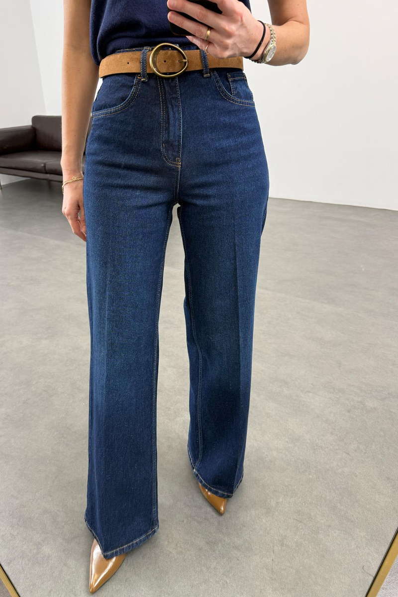 Lacivert Yüksek Bel Wide Leg Jean 
