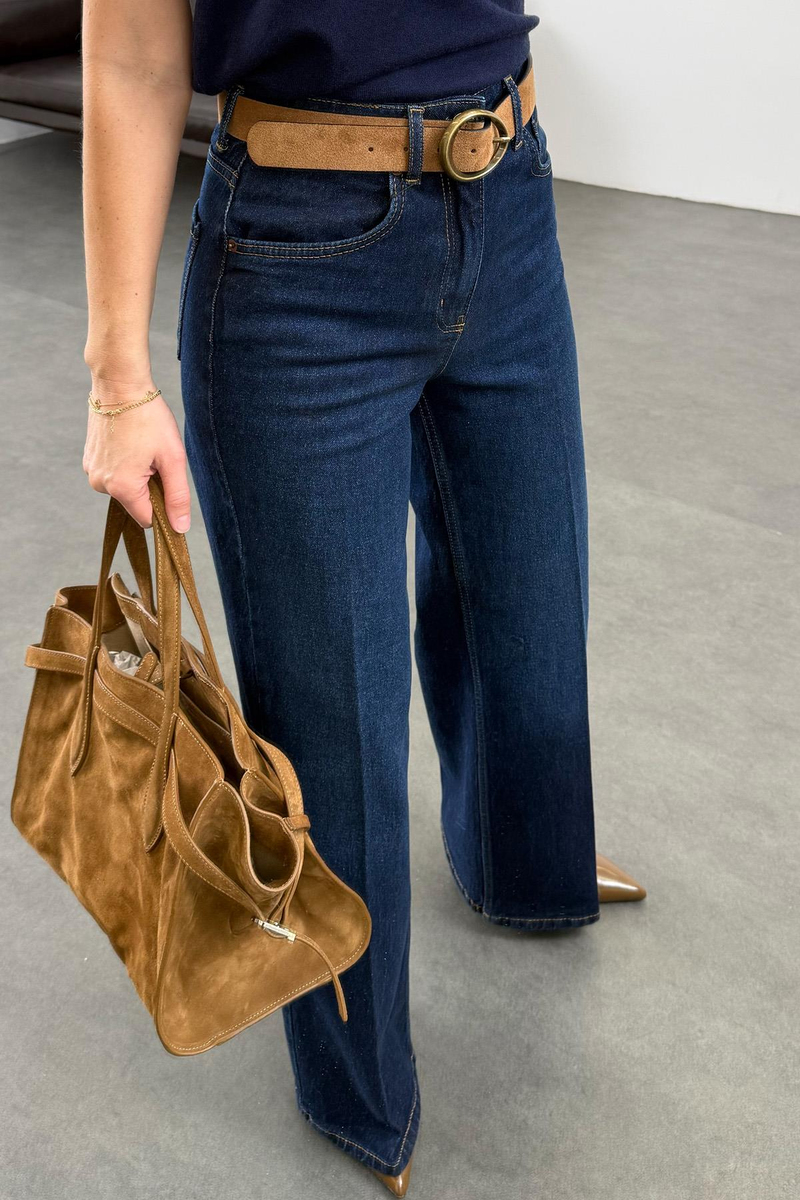 Lacivert Yüksek Bel Wide Leg Jean 