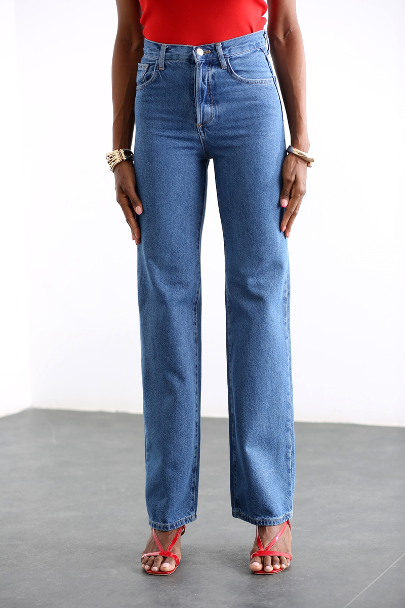 Lacivert Yüksek Bel Wide Leg Jean 