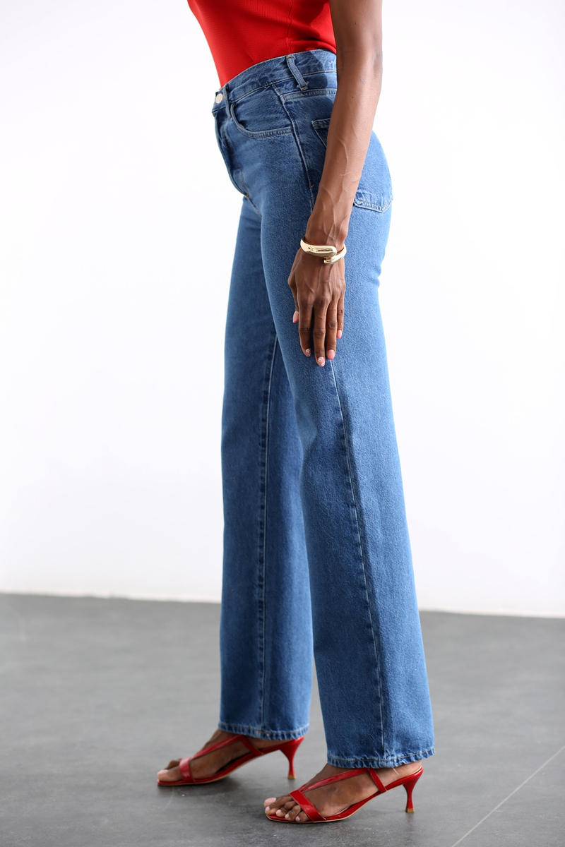 Lacivert Yüksek Bel Wide Leg Jean 