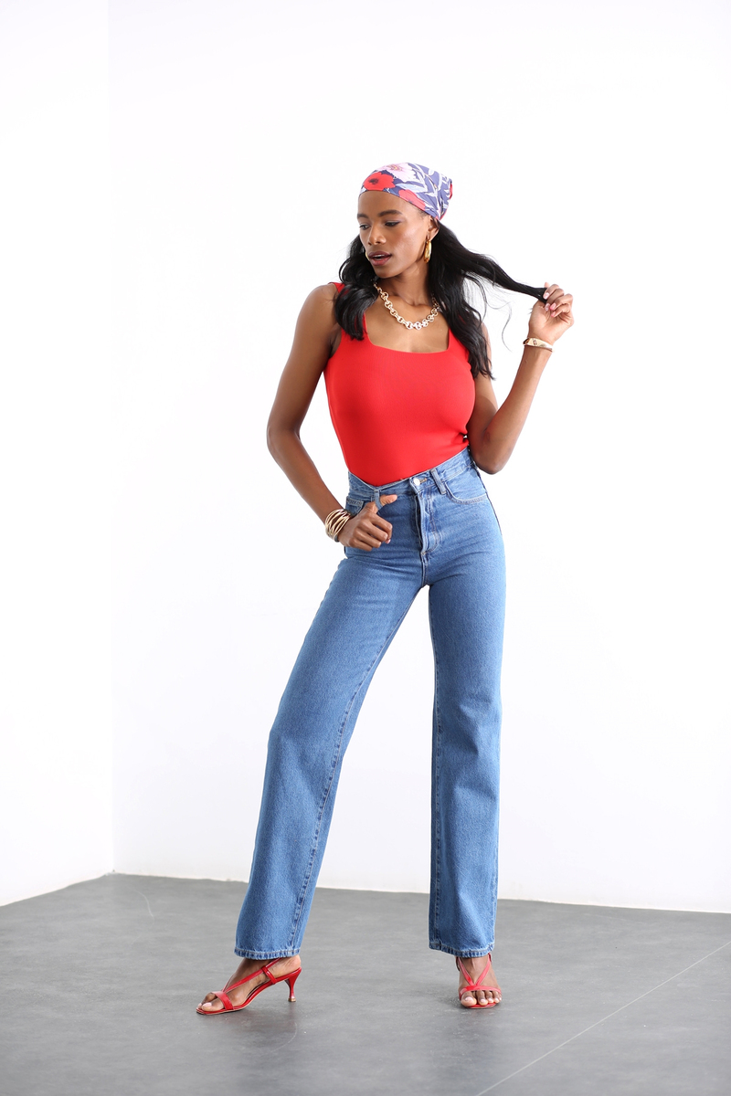 Lacivert Yüksek Bel Wide Leg Jean 