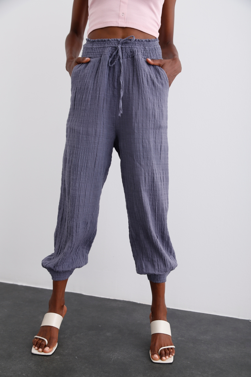 Lavanta Beli Lastikli Şalvar Pantolon 3716