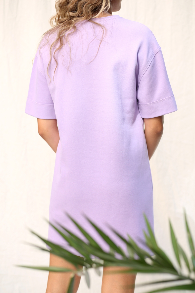Lila Duble Kol Tshirt Elbise 3137