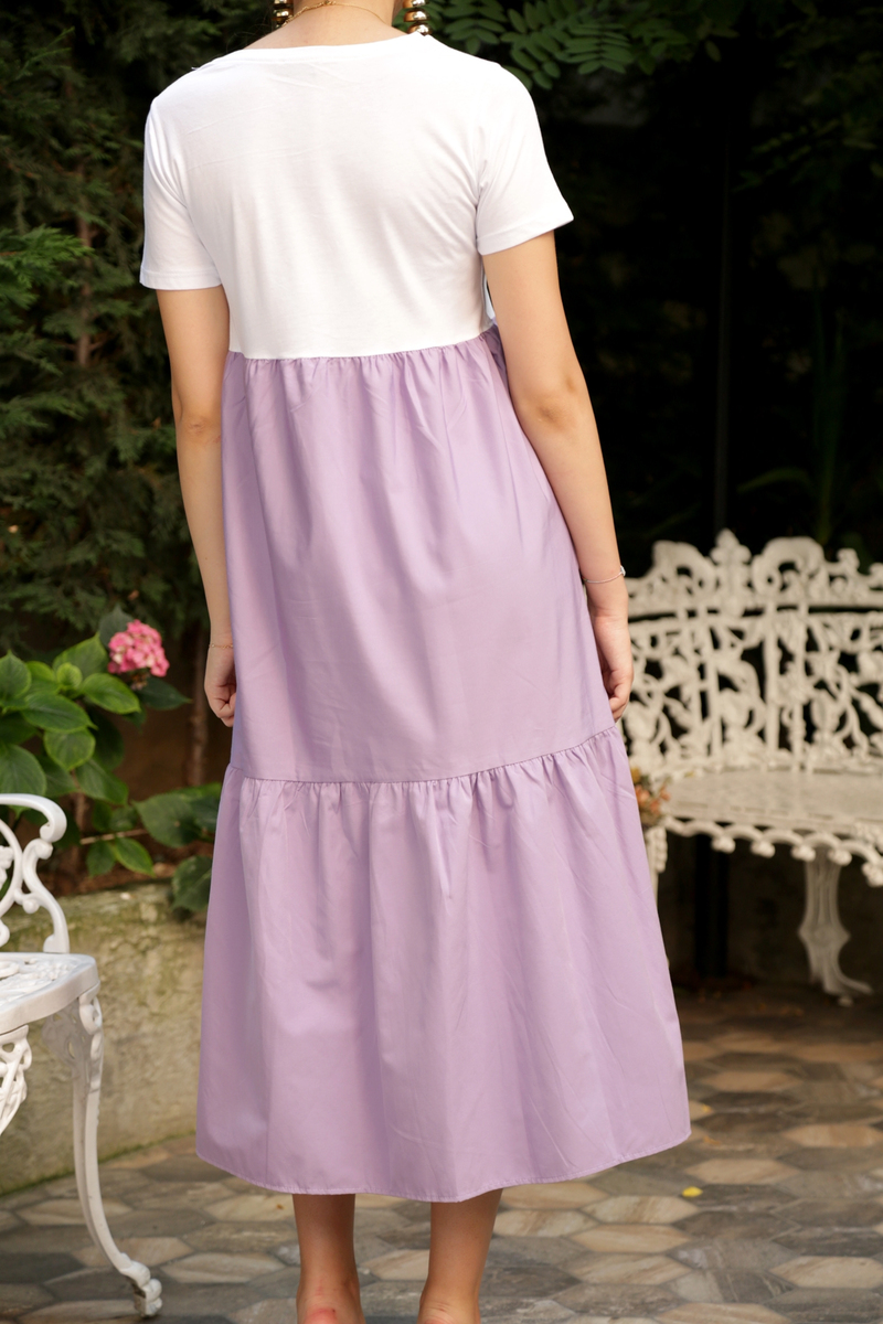 Lila Geniş Yaka Penye Poplin Elbise 3177