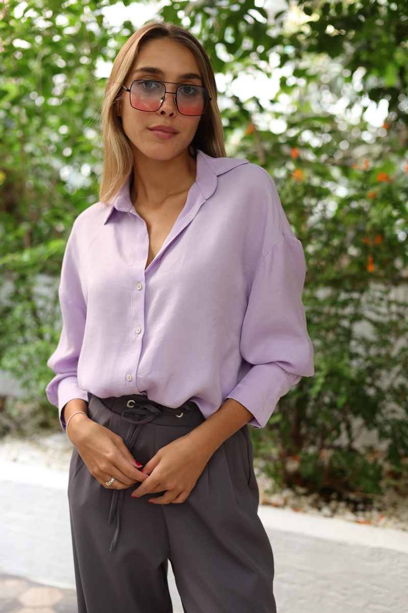 Lila Omzu Düşük Gömlek 