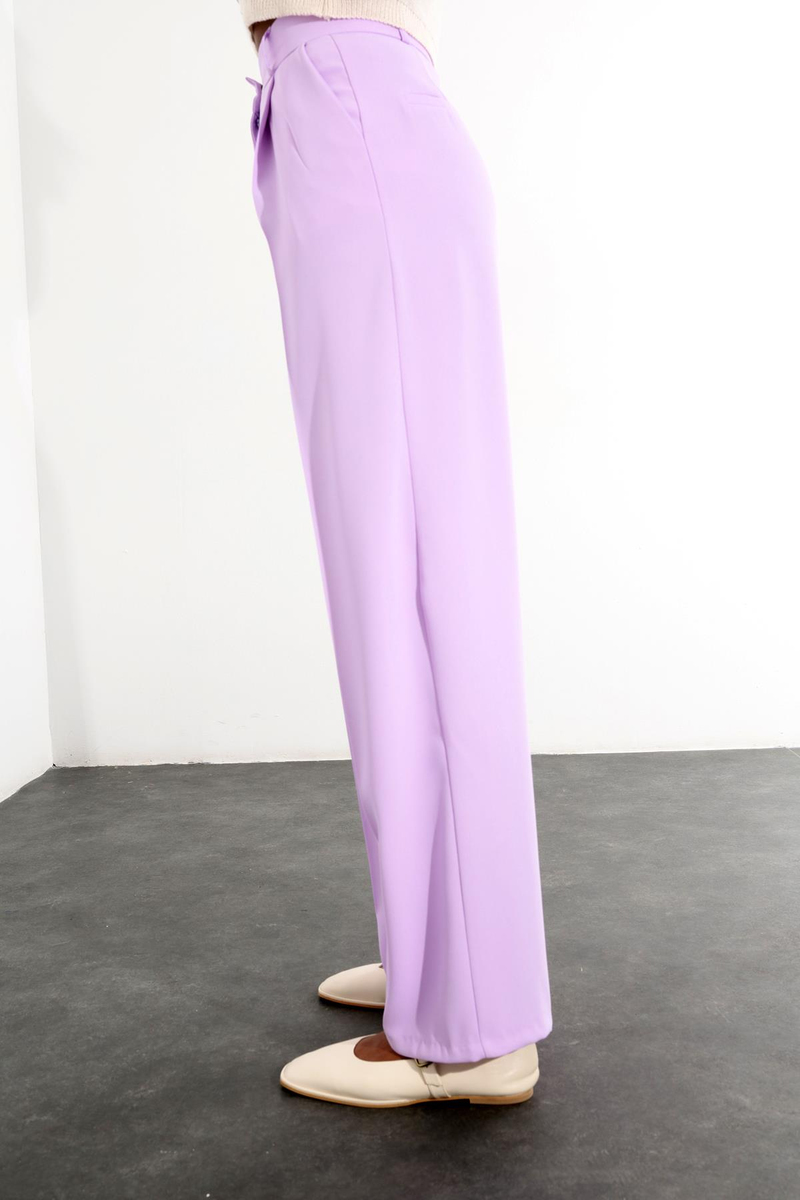 Lila Pile Detaylı Palazzo Pantolon 1506