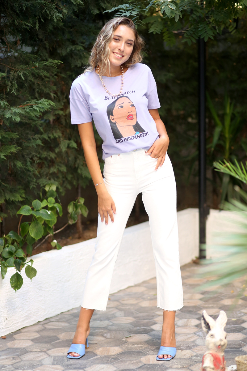 Lila Princess Baskılı Tshirt 0039