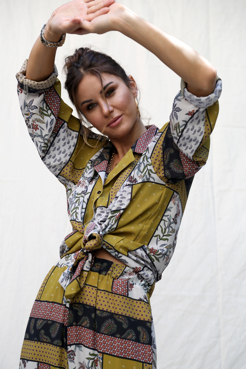 Lime Şal Desenli Pantolon Takım 0010