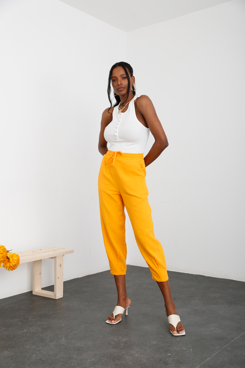 Mango Paçası Pileli Müslin Pantolon 0255