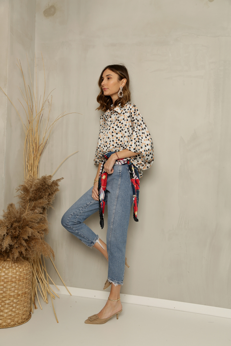 Mavi Asimetrik Dikişli Mom Jean 503