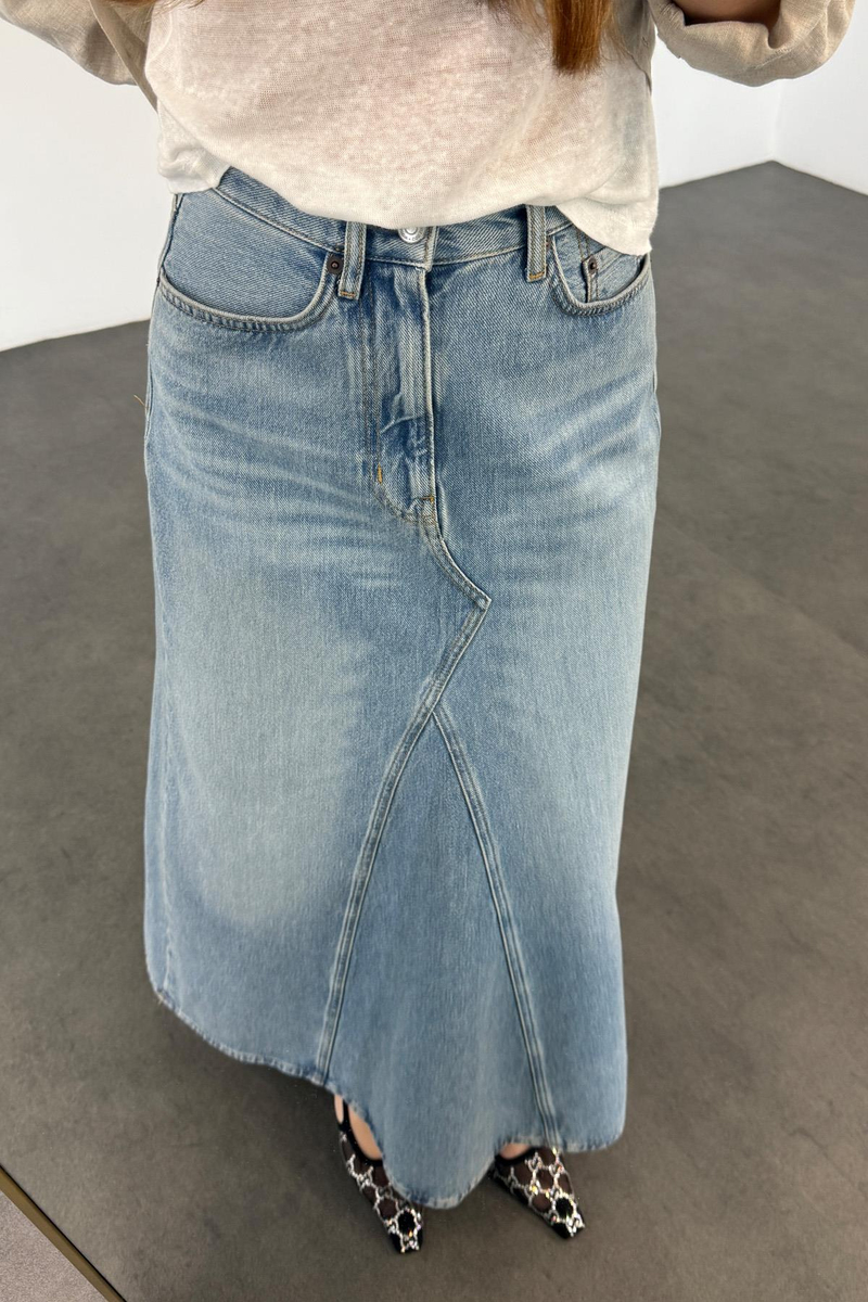 Mavi Çan Kesim Denim Etek 