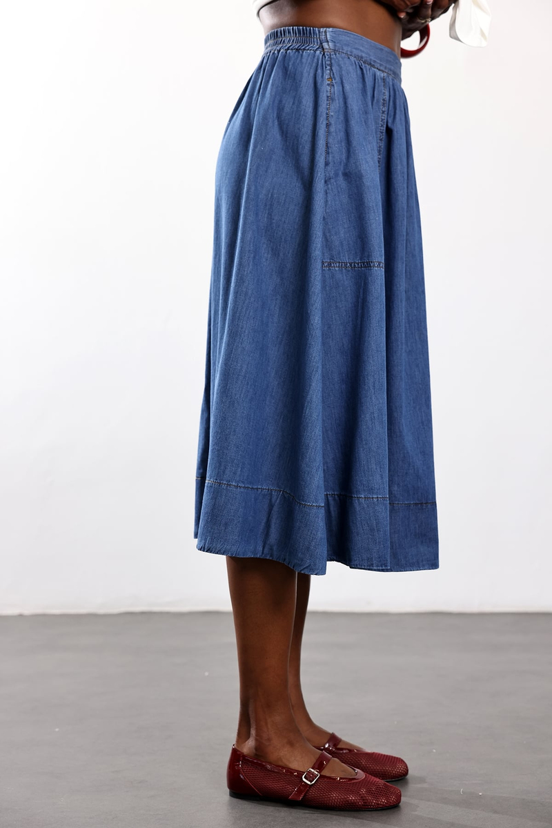 Mavi Cepli Denim Etek 