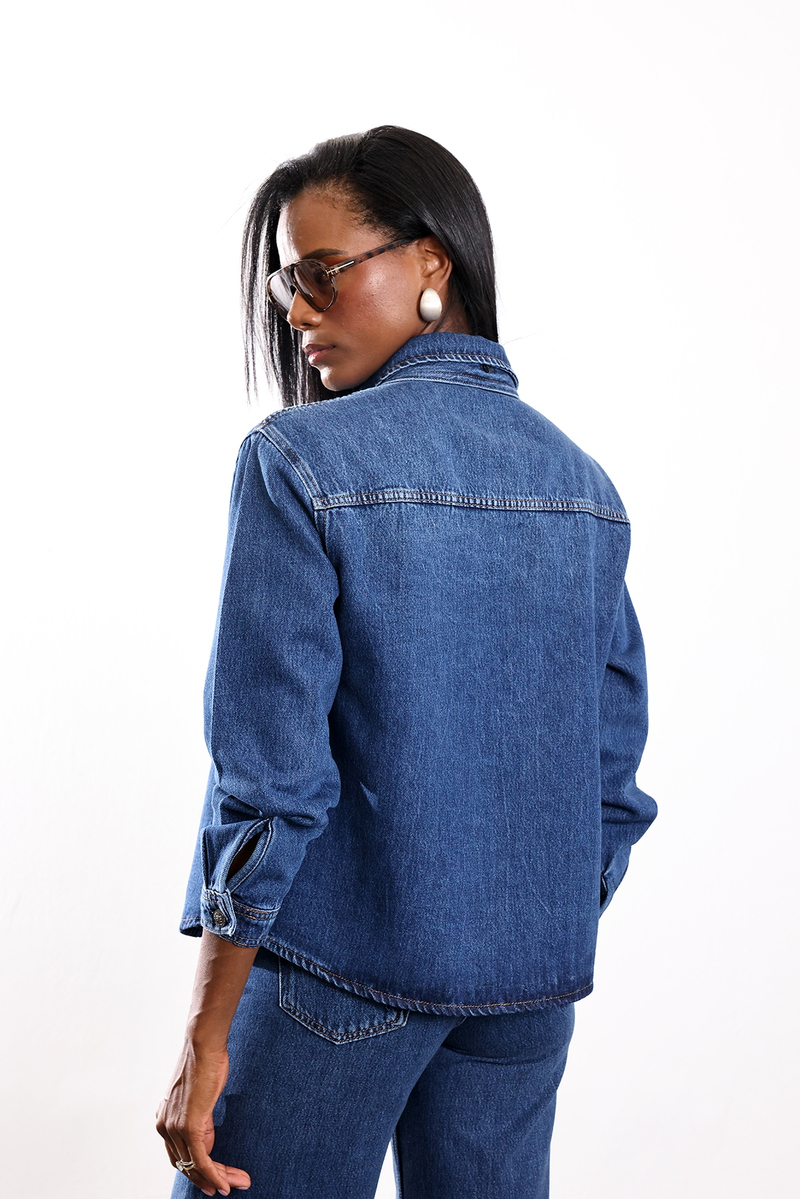 Mavi Çıkarılabilir Fularlı Denim Gömlek 8430