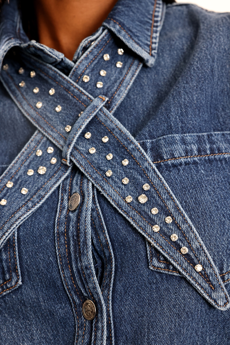 Mavi Çıkarılabilir Fularlı Denim Gömlek 8430