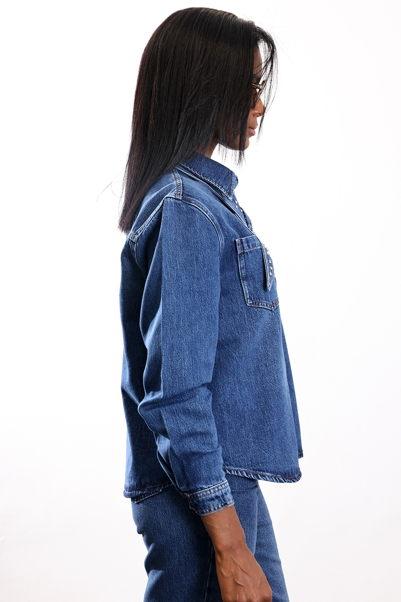 Mavi Çıkarılabilir Fularlı Denim Gömlek 8430
