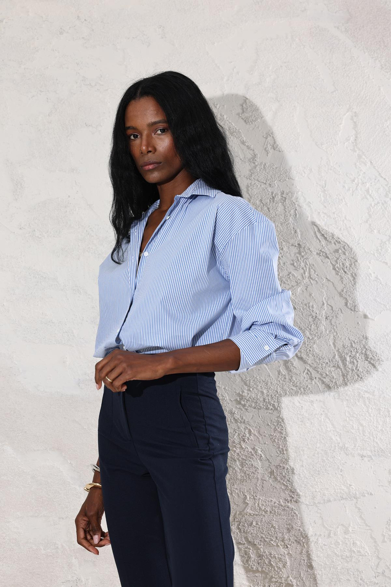 Mavi Çizgili Oversize Gömlek 00357