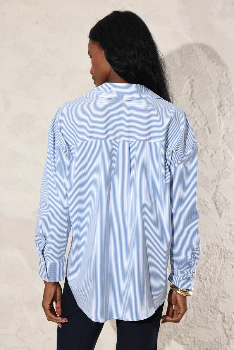 Mavi Çizgili Oversize Gömlek 00357