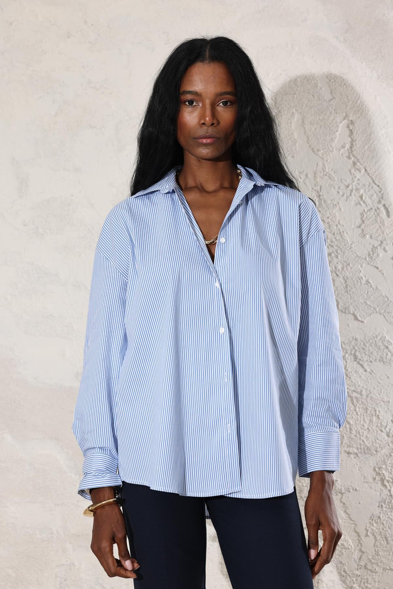 Mavi Çizgili Oversize Gömlek 00357