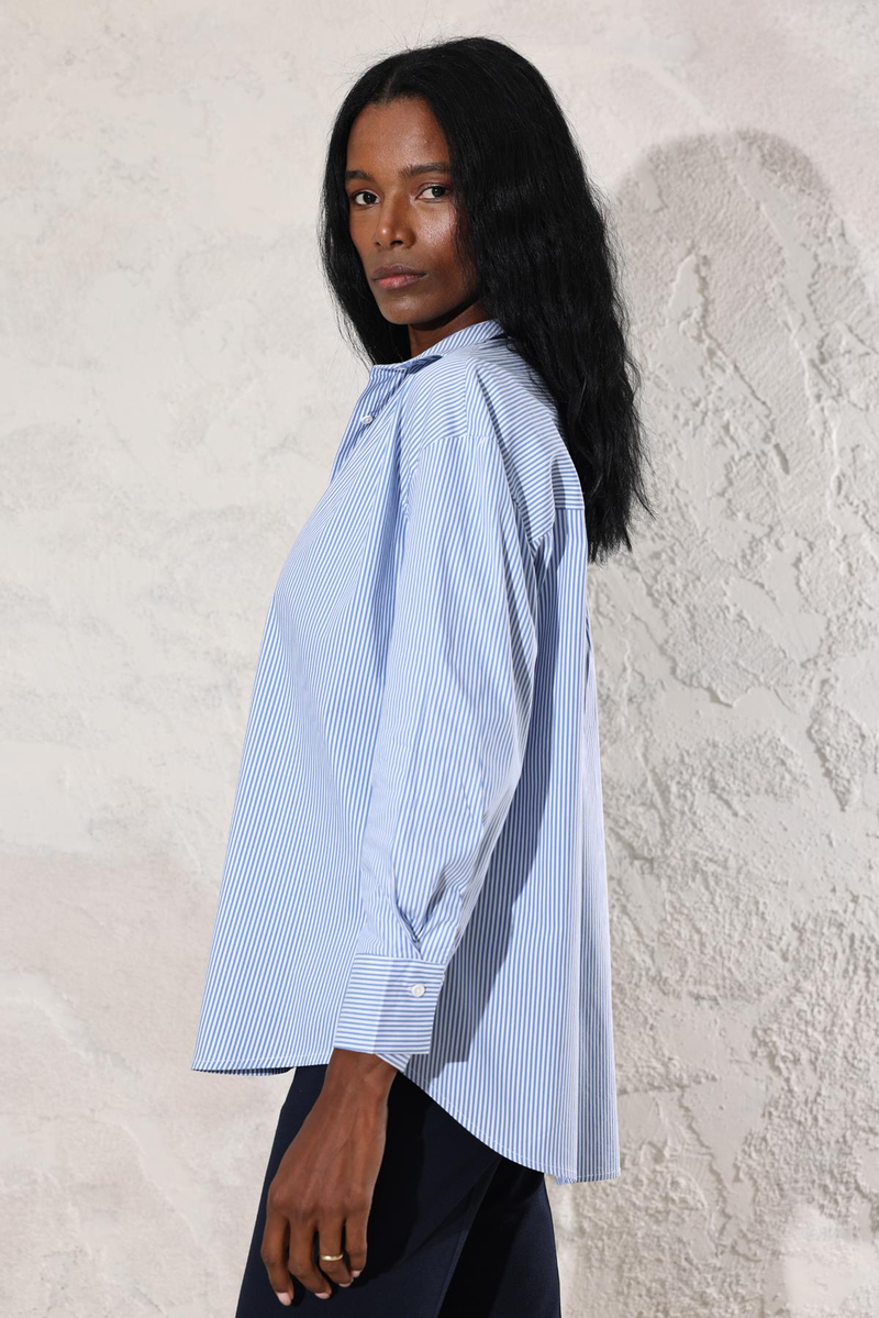 Mavi Çizgili Oversize Gömlek 00357