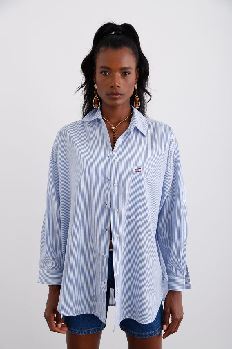 Mavi Çizgili Oversize Gömlek 3932