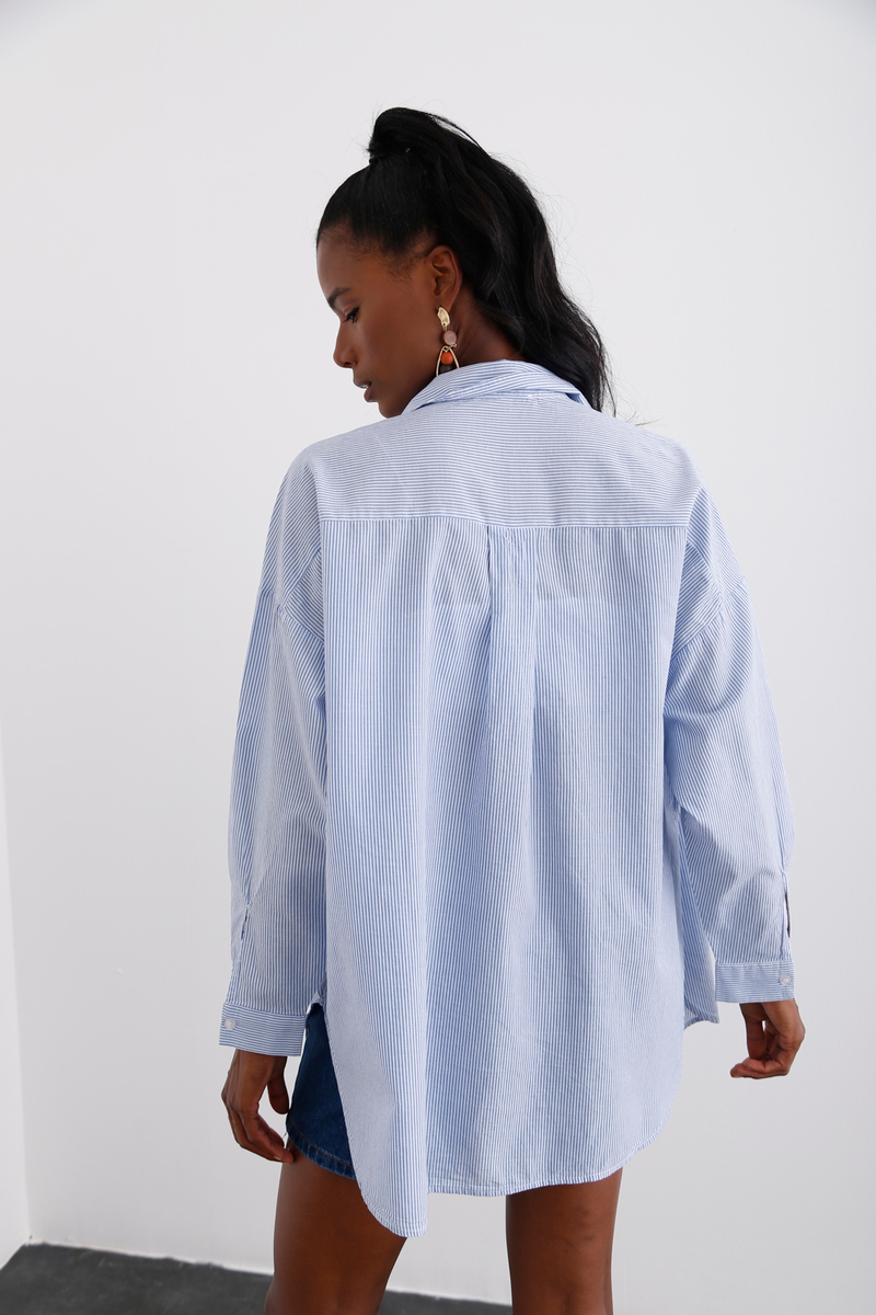 Mavi Çizgili Oversize Gömlek 3932