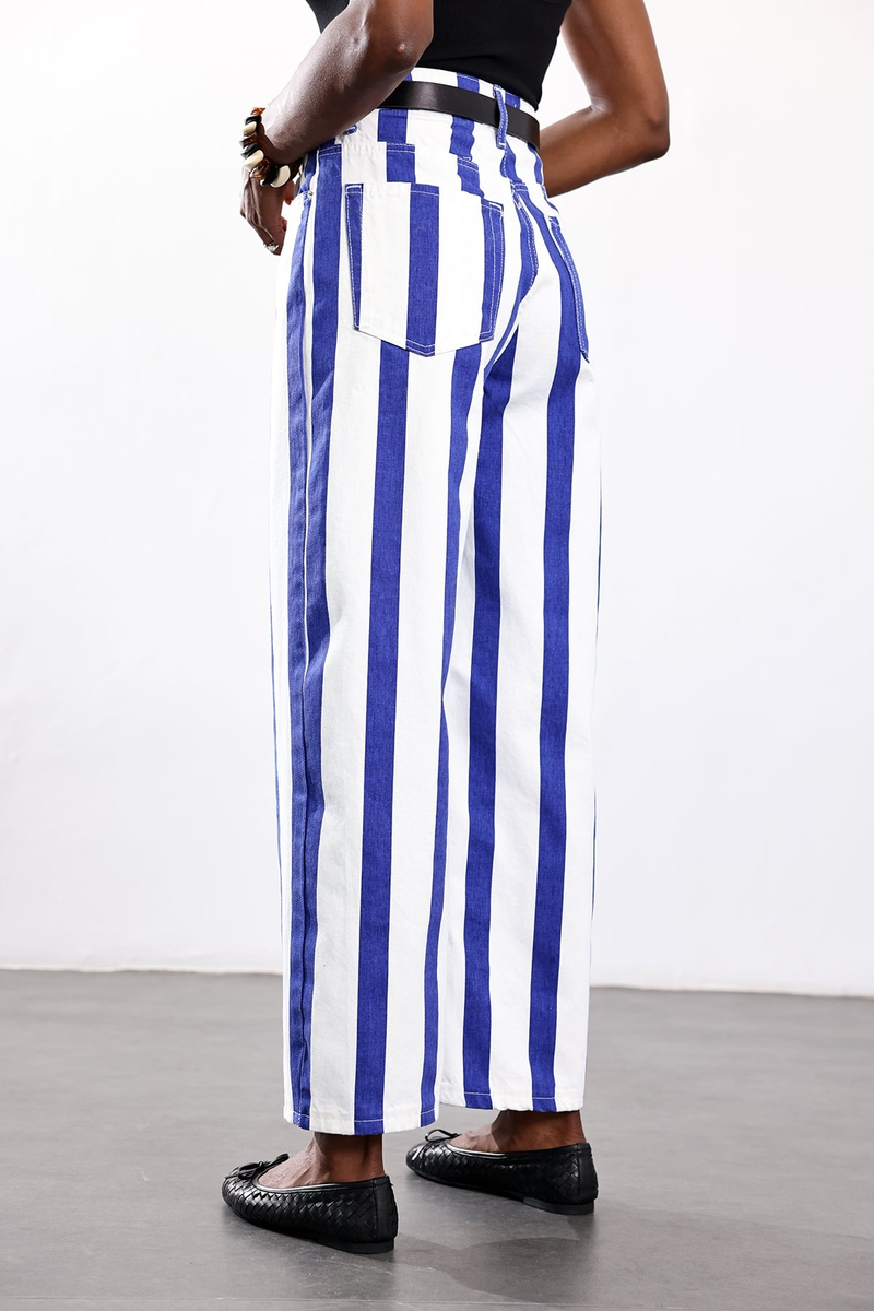 Mavi Çizgili Straight Fit Jean 