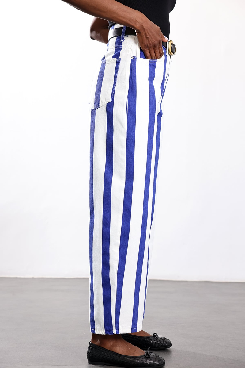 Mavi Çizgili Straight Fit Jean 