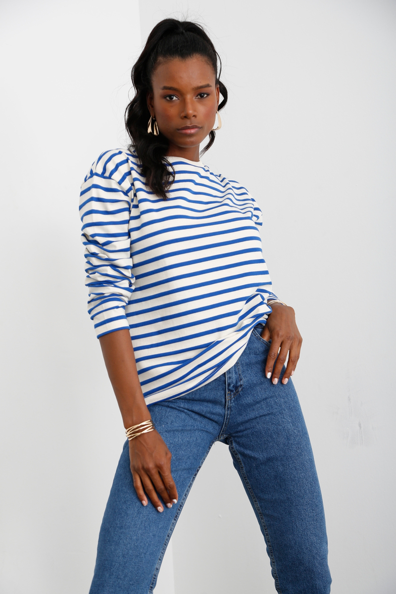 Mavi Çizgili Sweatshirt 3551