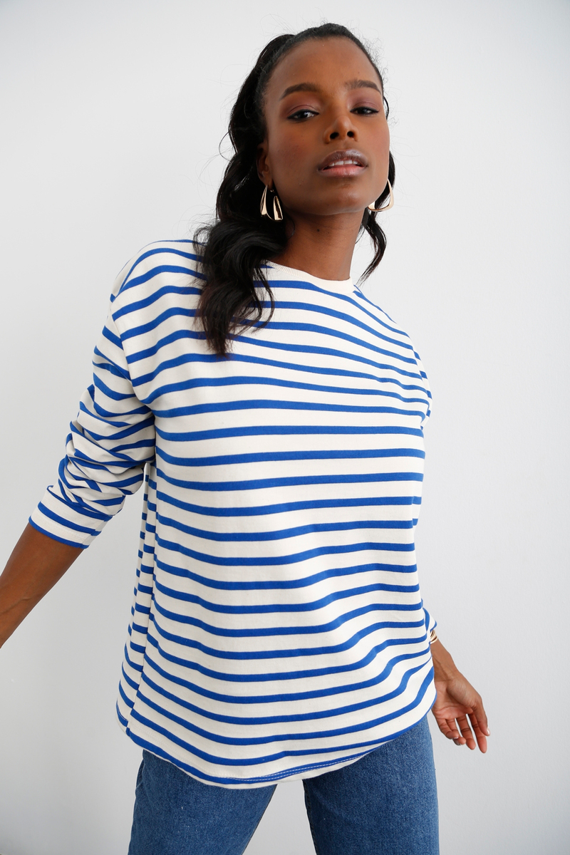 Mavi Çizgili Sweatshirt 3551