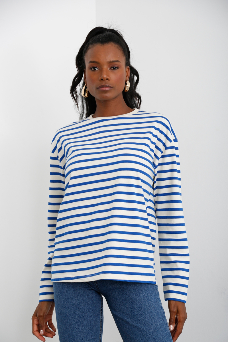 Mavi Çizgili Sweatshirt 3551