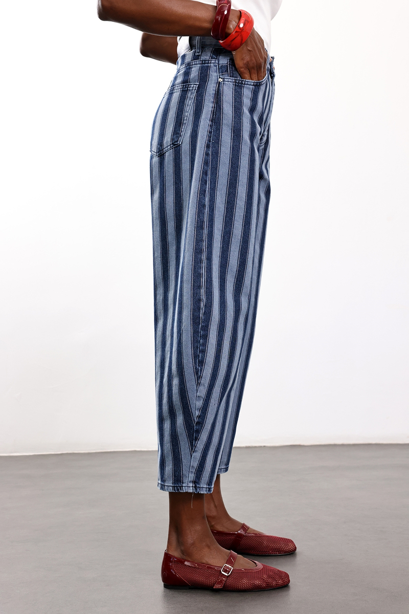 Mavi Çizgili Tapered Jean 00208