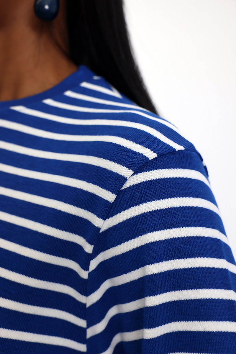 Mavi Çizgili Uzun Kollu Tişört 0197
