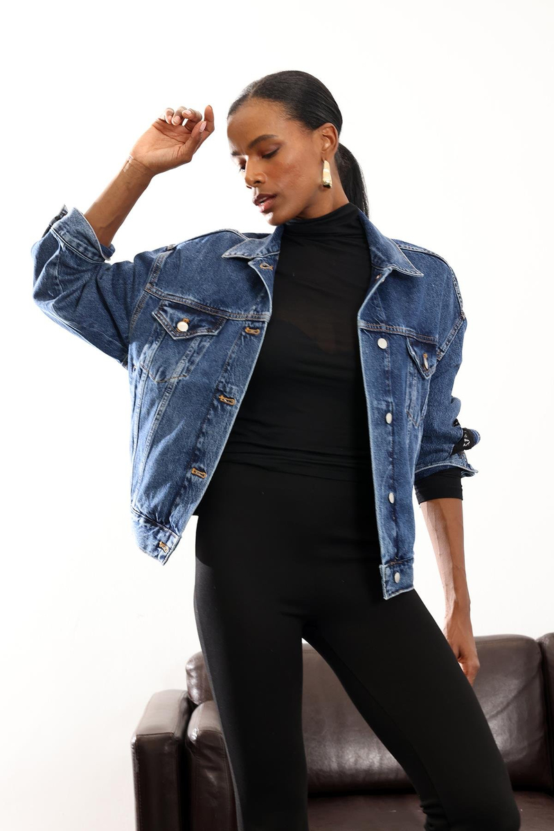 Mavi Dantel Detaylı Kot Ceket 