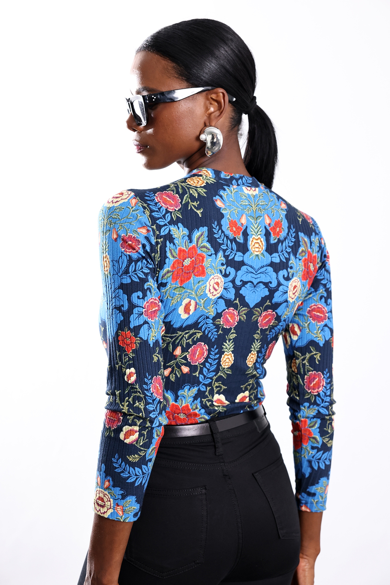 Mavi Desenli Bodysuit 