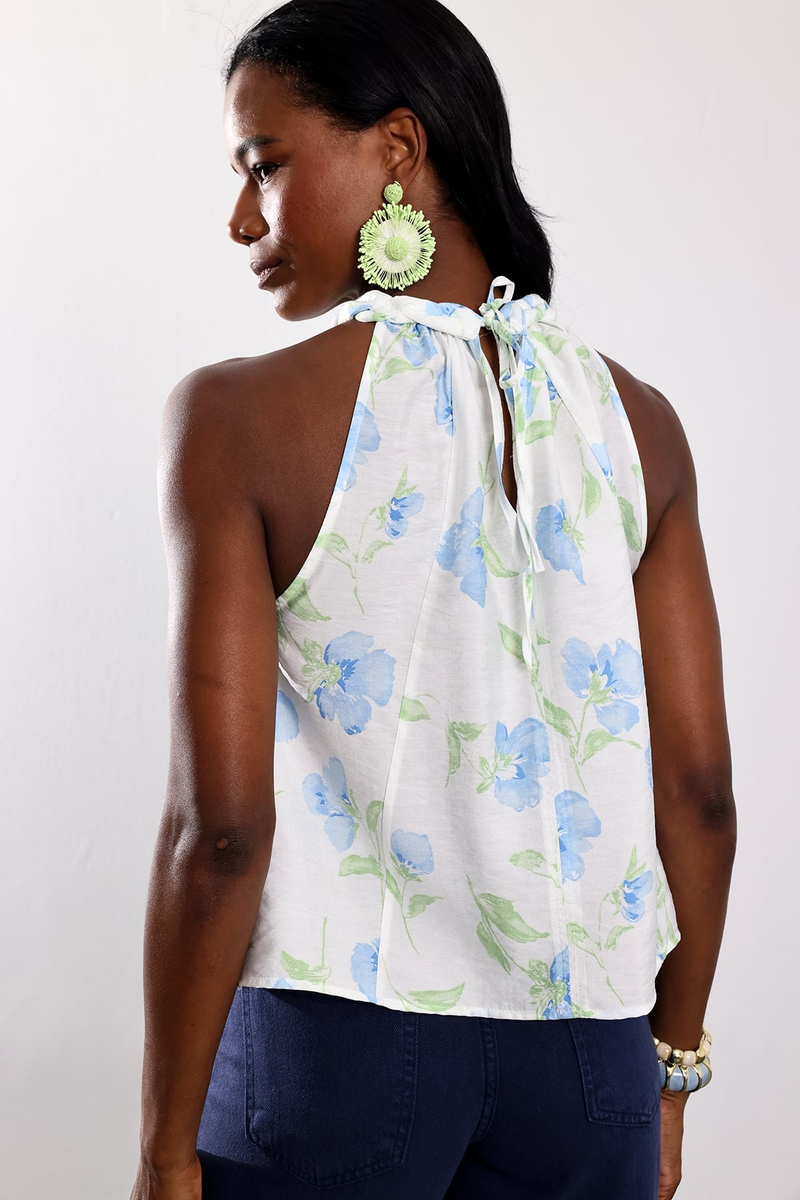 Mavi Desenli Halter Yaka Bluz 17762