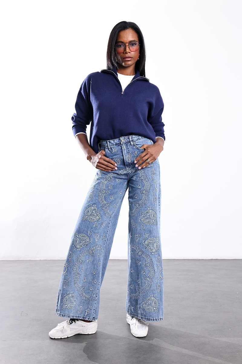 Mavi Desenli Wide Leg Jean 2047