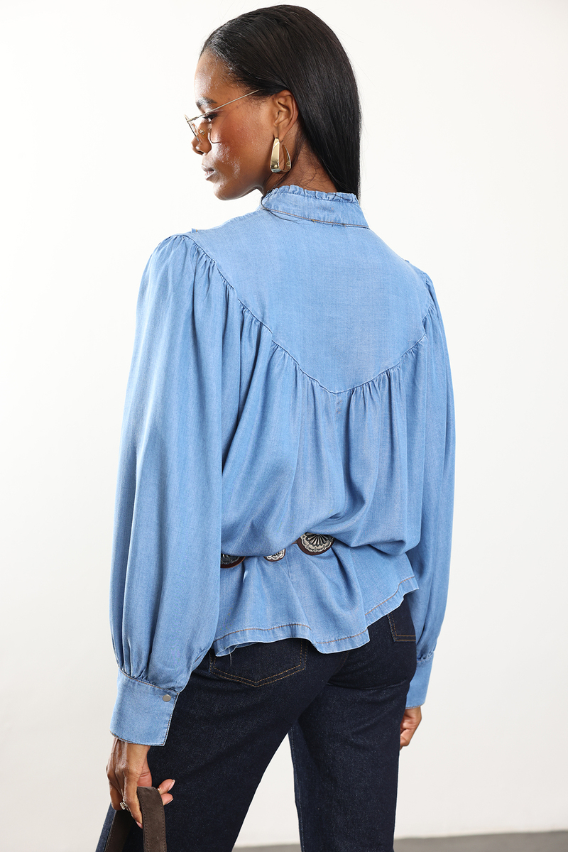 Mavi Dökümlü Kot Gömlek 00371