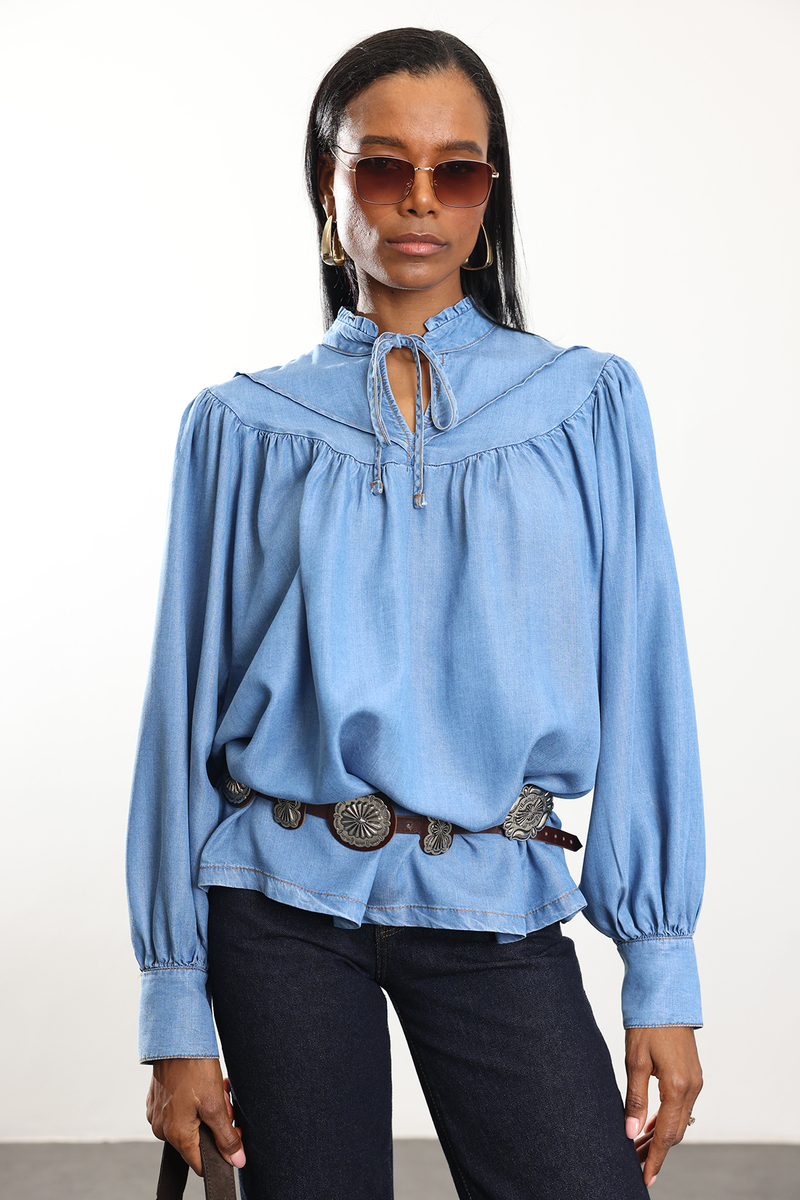 Mavi Dökümlü Kot Gömlek 00371