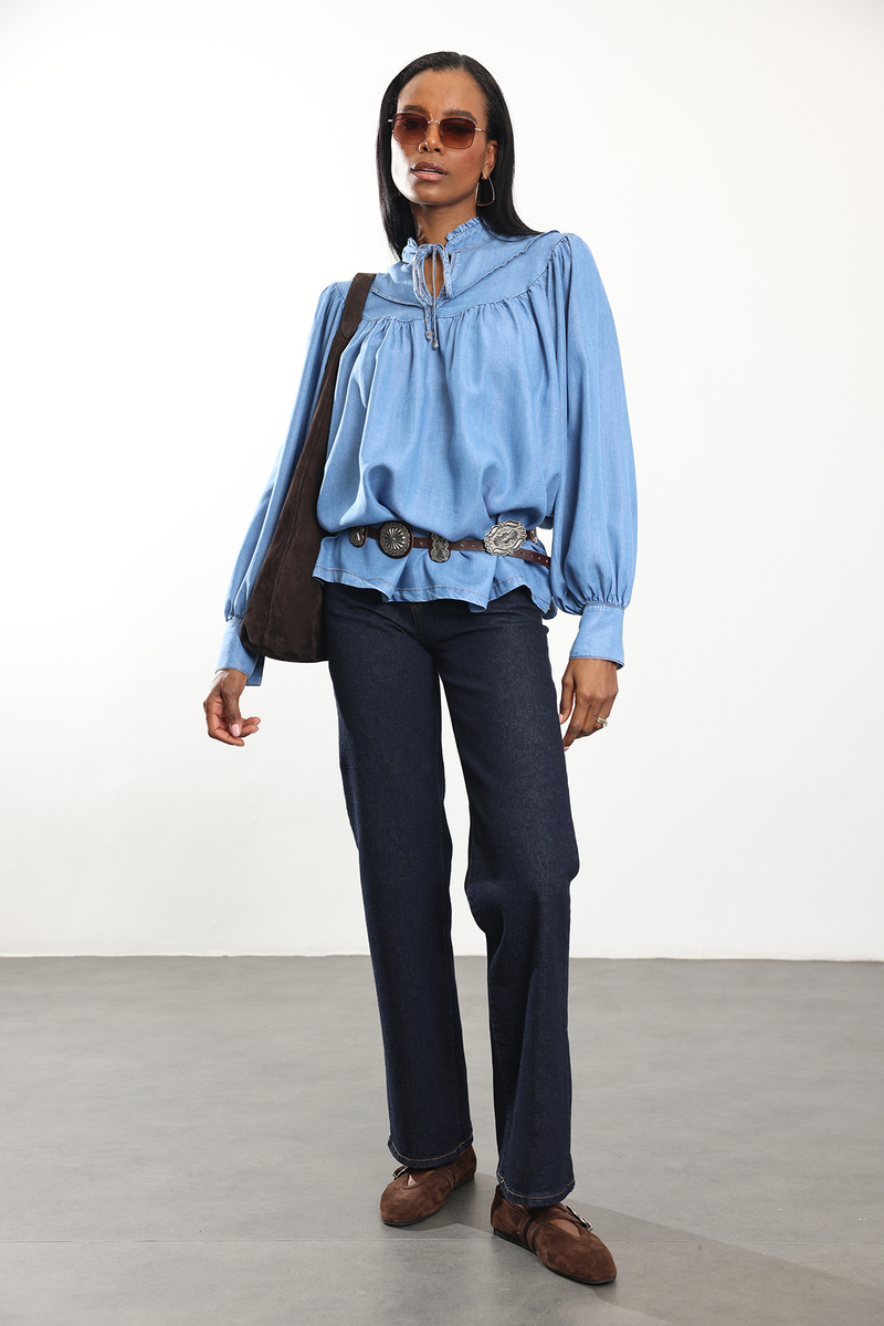 Mavi Dökümlü Kot Gömlek 00371