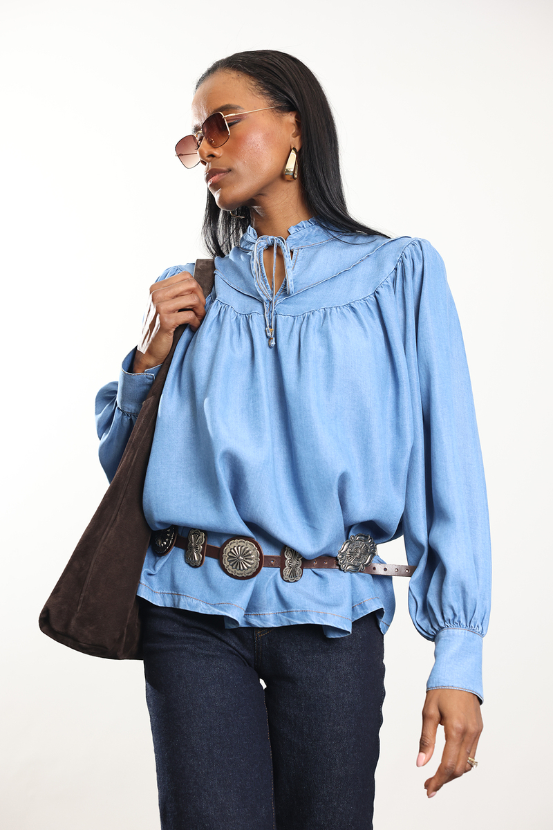 Mavi Dökümlü Kot Gömlek 00371