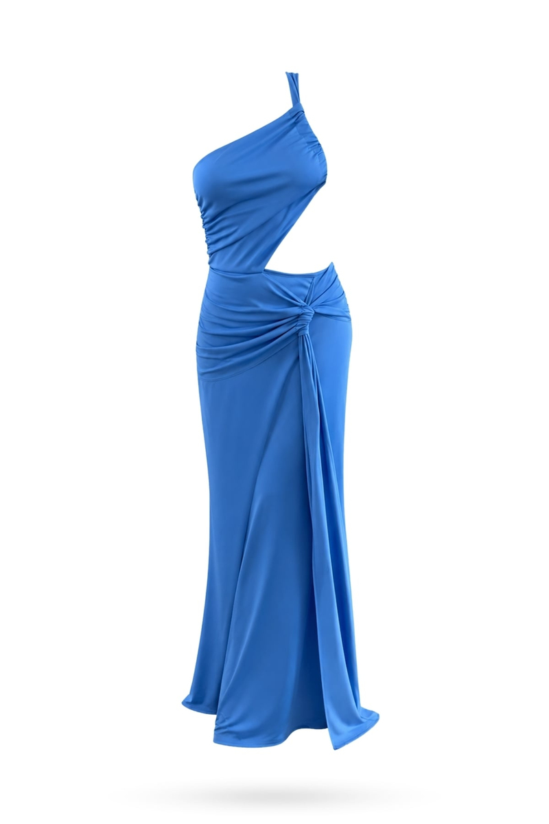 Mavi Drape Detaylı Maxi Elbise 12393