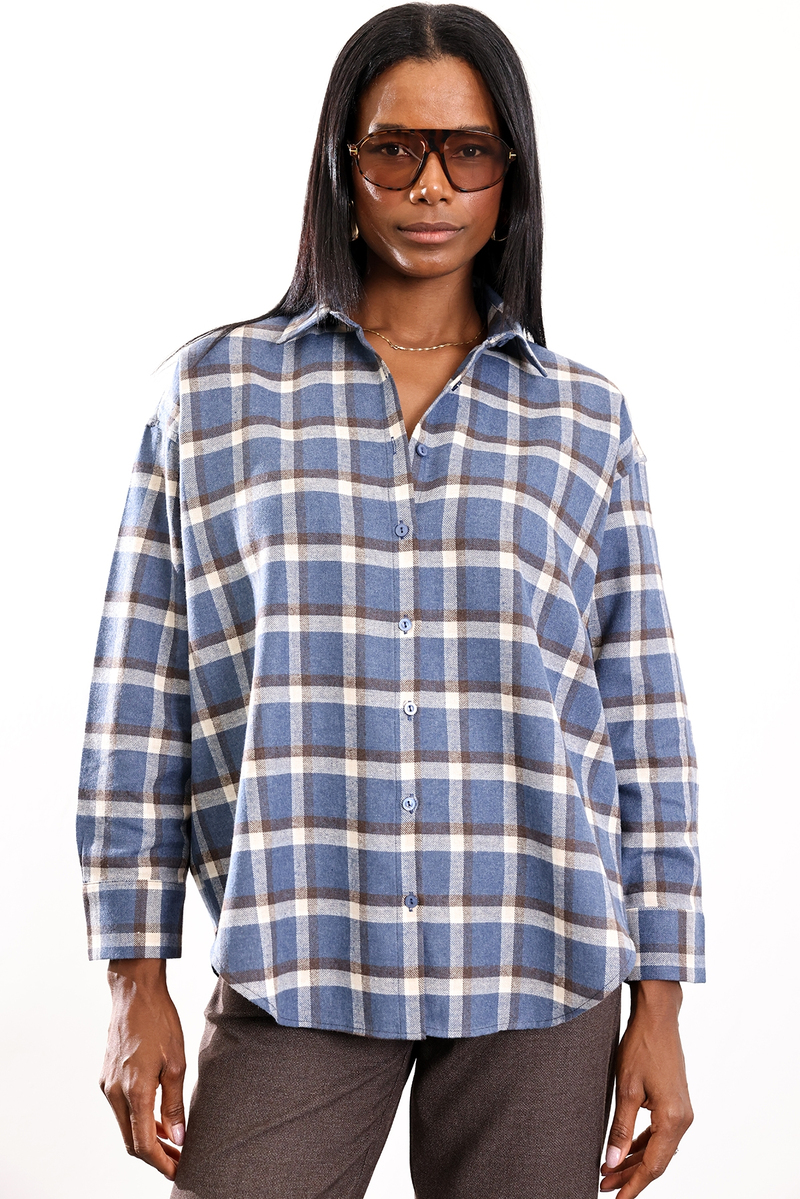 Mavi Ekose Desen Oversize Gömlek 6648