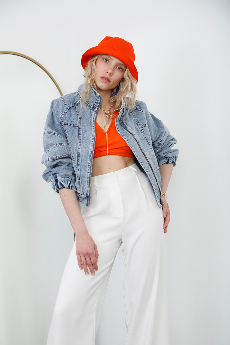 Mavi Fermuarlı Jean Ceket D89562