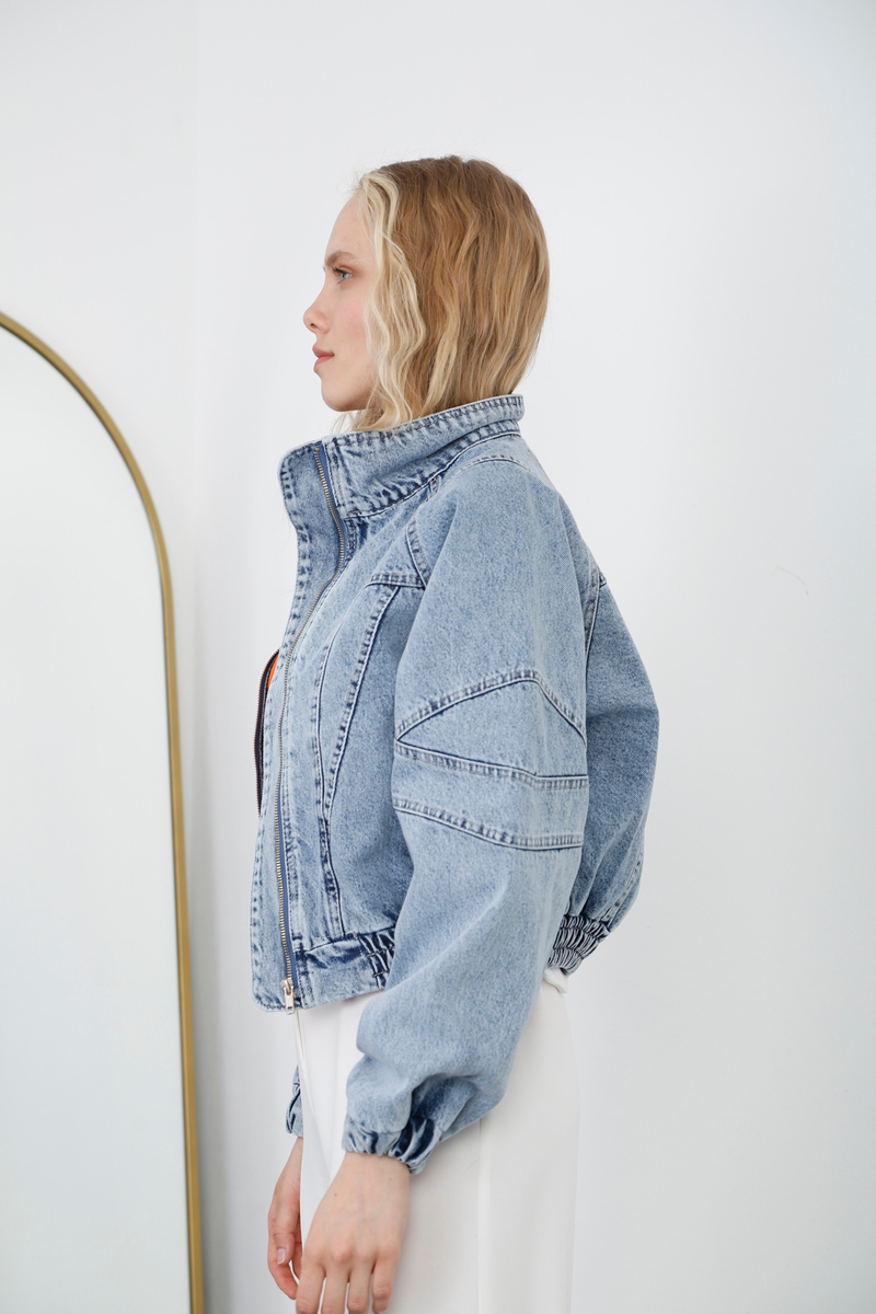 Mavi Fermuarlı Jean Ceket D89562