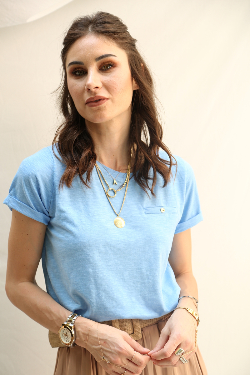 Mavi Flamlı Basic Tshirt