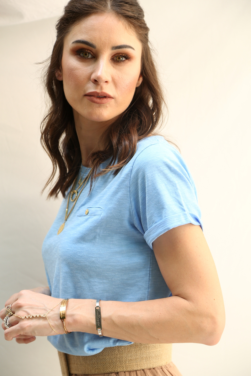 Mavi Flamlı Basic Tshirt